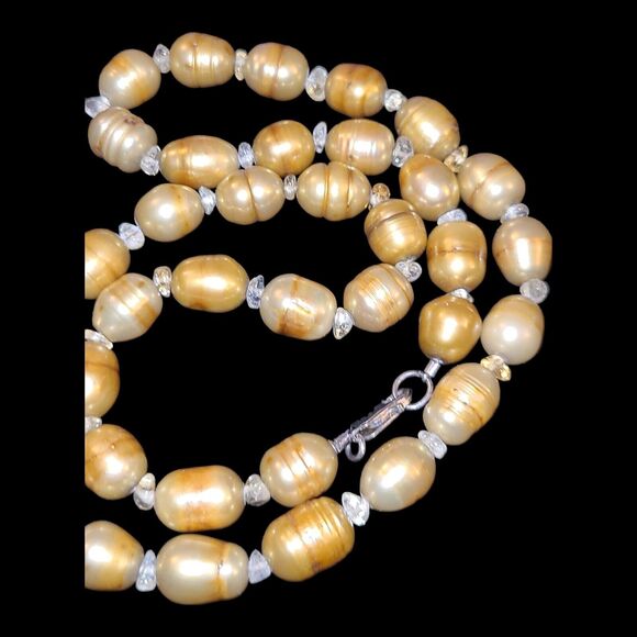 Aluma Golden Baroque Pearls Sterling Silver 925 Necklace 20" Signed‎ AIL - Picture 4 of 9